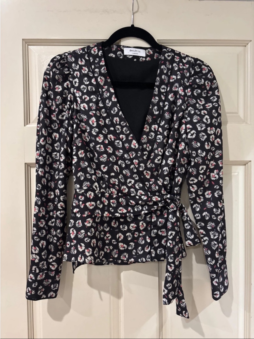 Bailey 44 Black Floral-Print Wrap Top